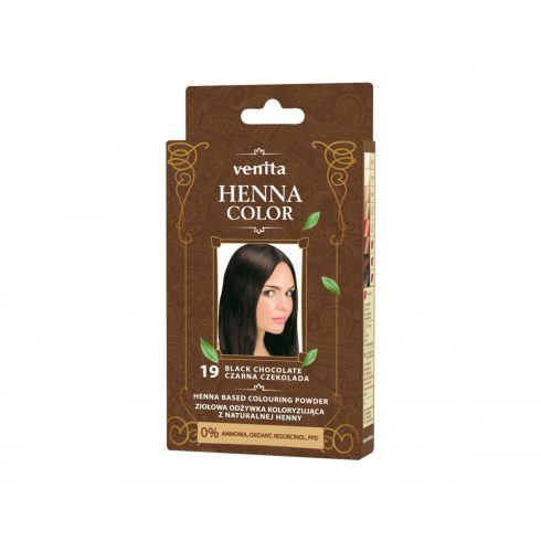 Henna alapú természetes hajszínező por 19 fekete csokoládé 25g